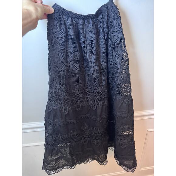 Waimari Jade Midi Dress S Black One Puff Shoulder Sheer Cutout Eyelet Lace NWT - Picture 9 of 16